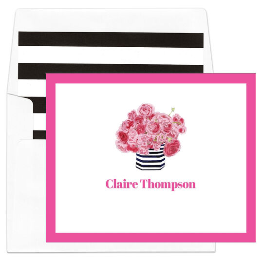 Vase of Pink Roses Folded Note Cards